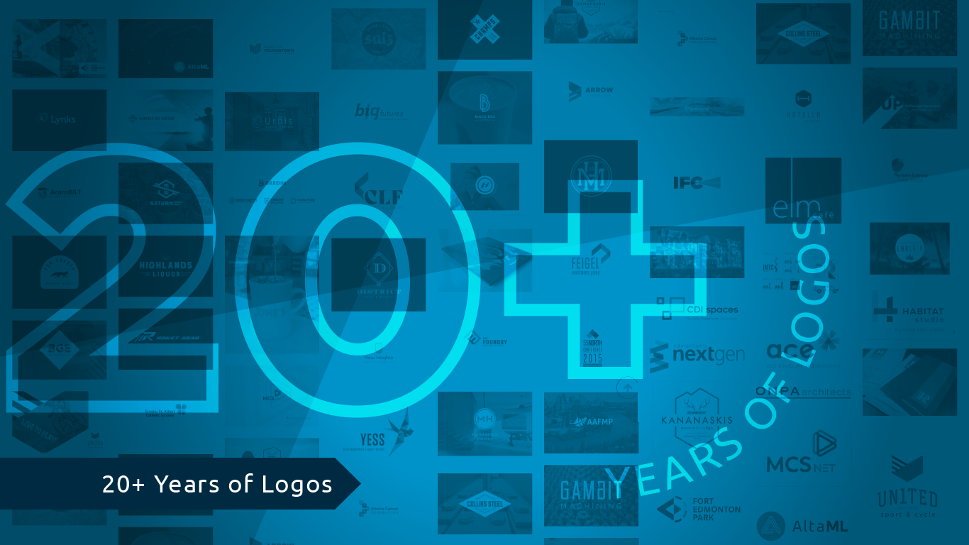 Image of over 20 years of logos designed by Darren Tonn, Creative Director and Partner at Incite.